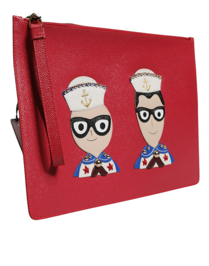 Dolce & Gabbana Red #DGFamily Embellished Leather Clutch Bag