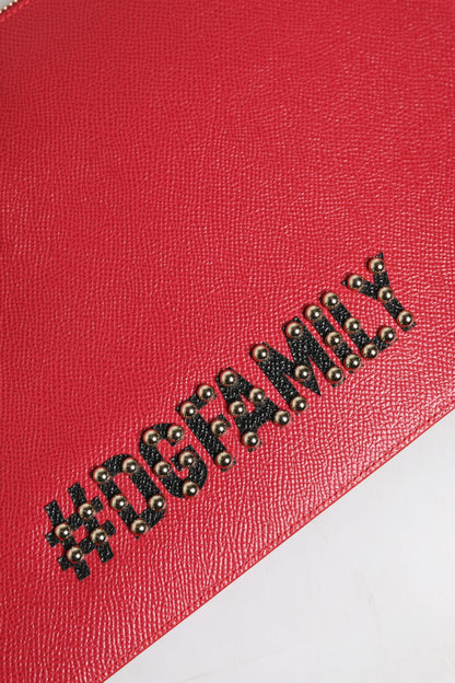 Dolce & Gabbana Red #DGFamily Embellished Leather Clutch Bag