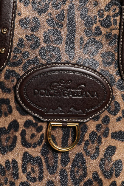 Dolce & Gabbana Brown Leopard Leather Shoulder Strap Tote Bag