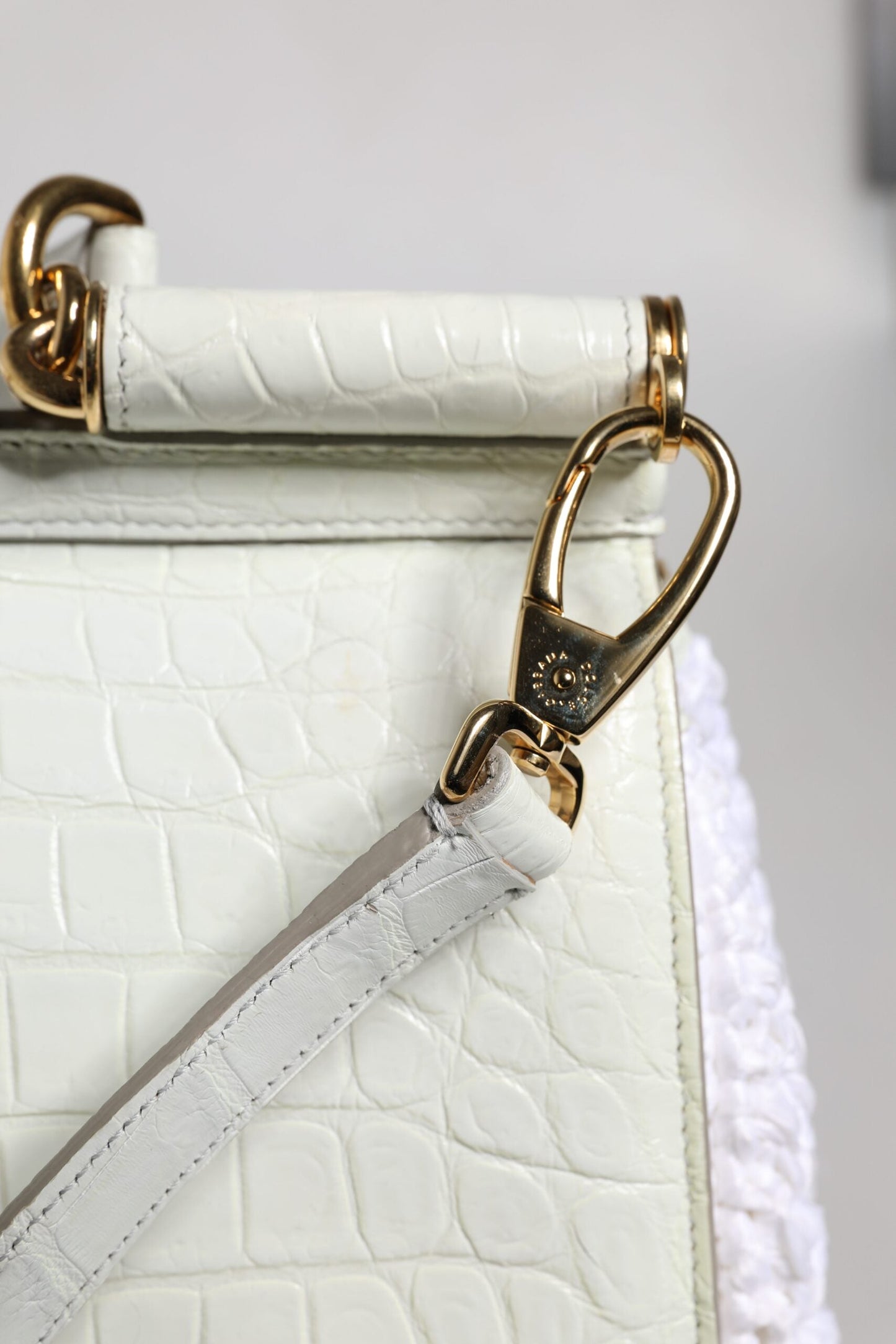 Dolce & Gabbana White Rafia Leather Top Handle Crossbody Bag