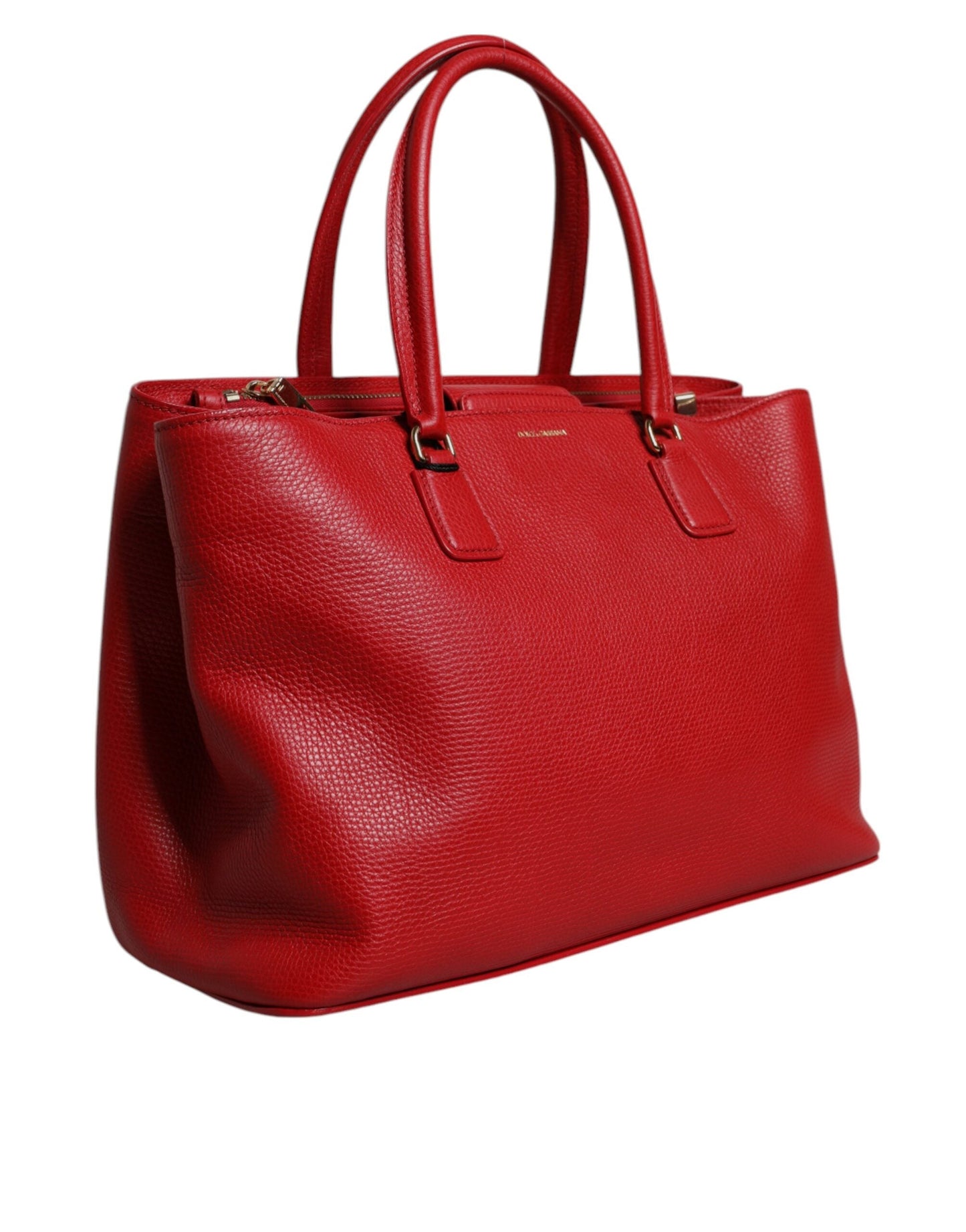 Dolce & Gabbana Red Calfskin Leather Logo Plaque Top Handle Bag