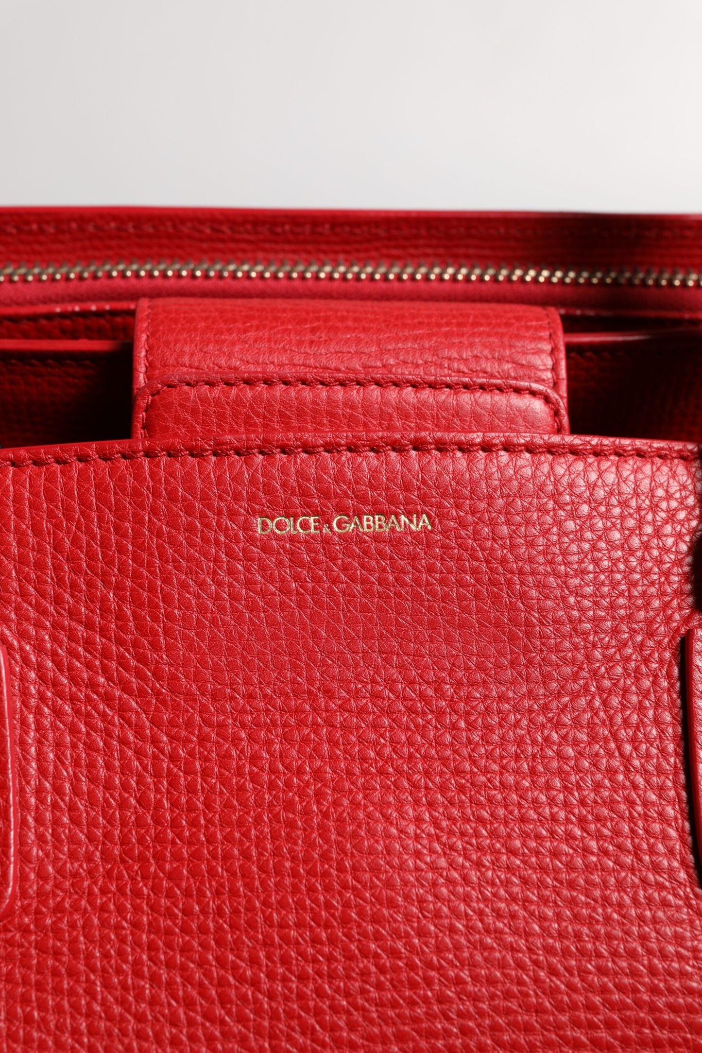 Dolce & Gabbana Red Calfskin Leather Logo Plaque Top Handle Bag