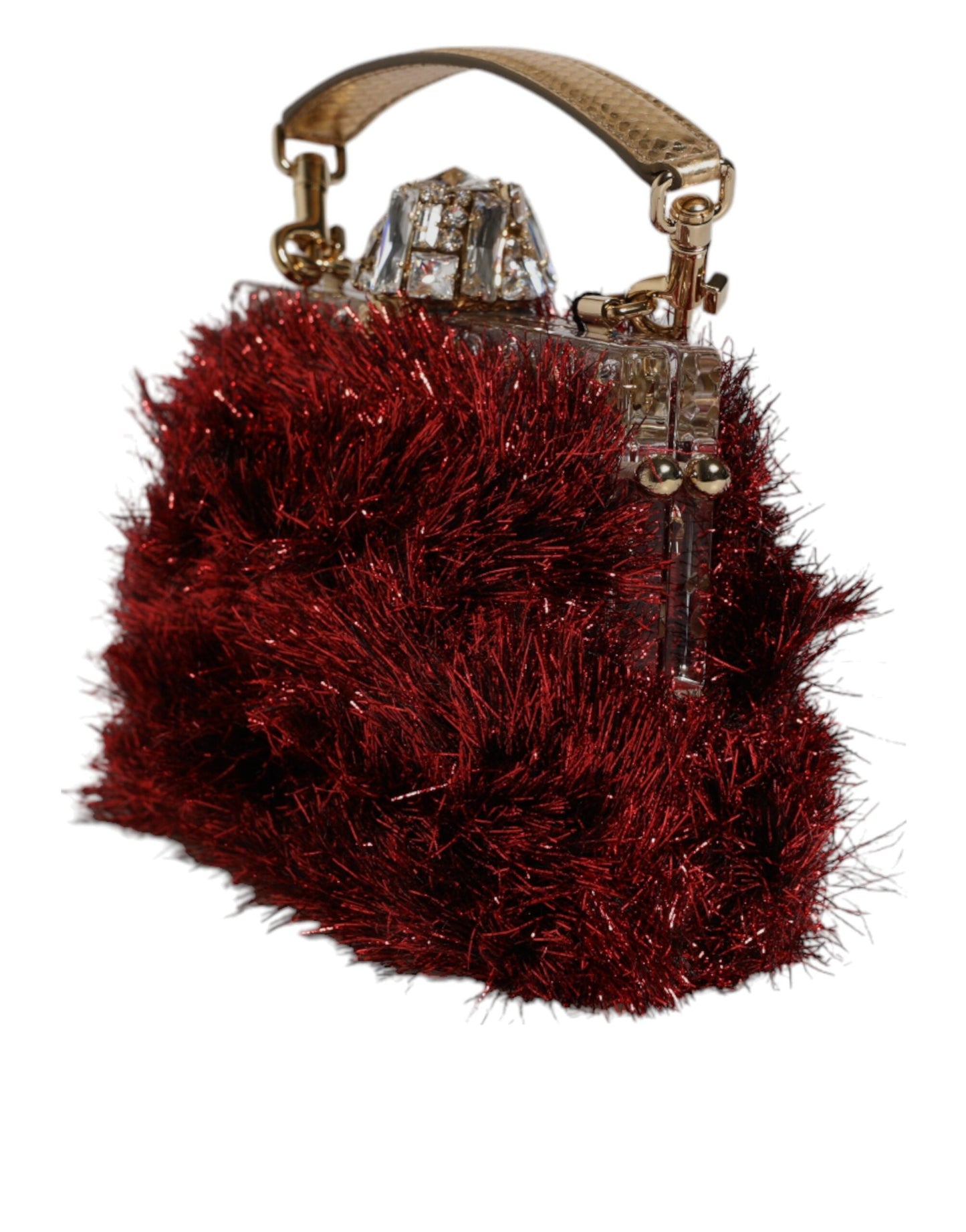 Dolce & Gabbana Red Gold Chain VANDA Tinsel Crystals Evening Clutch Bag