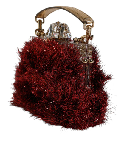 Dolce & Gabbana Red Gold Chain VANDA Tinsel Crystals Evening Clutch Bag