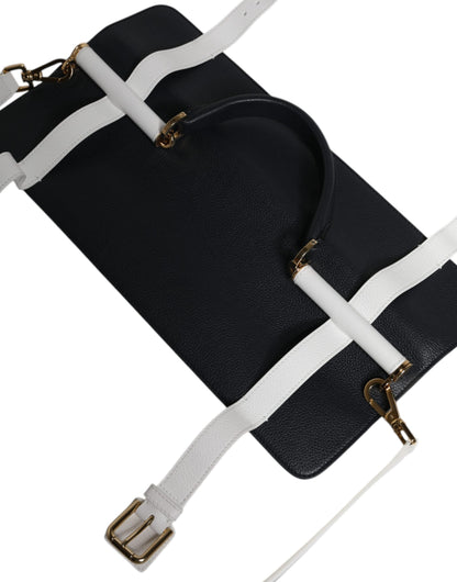 Dolce & Gabbana Blue White Calfskin Leather Crossbody Shoulder Bag