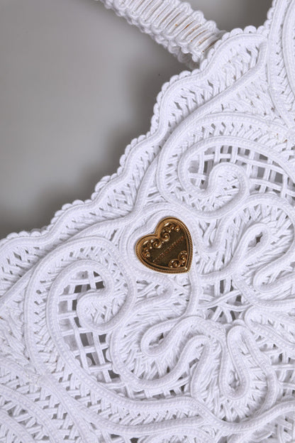 Dolce & Gabbana White Cordonetto Lace Beatrice Tote Shopping Bag