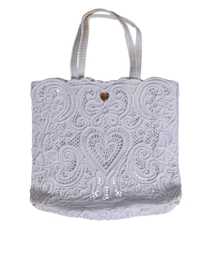 Dolce & Gabbana White Cordonetto Lace Beatrice Tote Shopping Bag