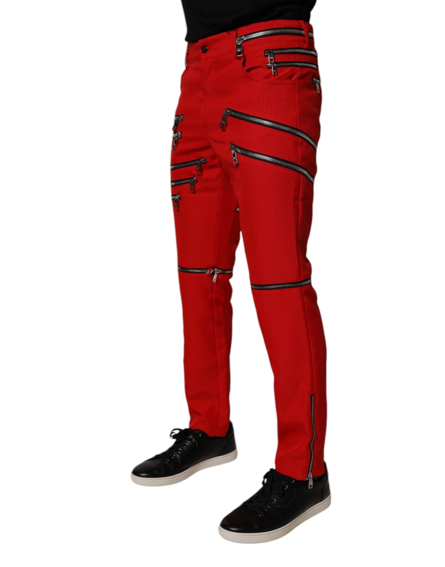 Dolce & Gabbana Red Zipper Embellished Straight Pants