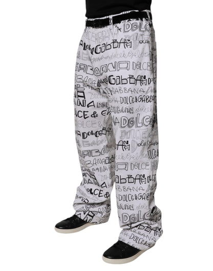 Dolce & Gabbana White Logo Print Straight Men Denim Jeans