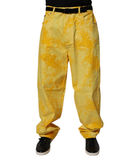 Dolce & Gabbana Yellow Tie Dye Cotton Straight Denim Jeans