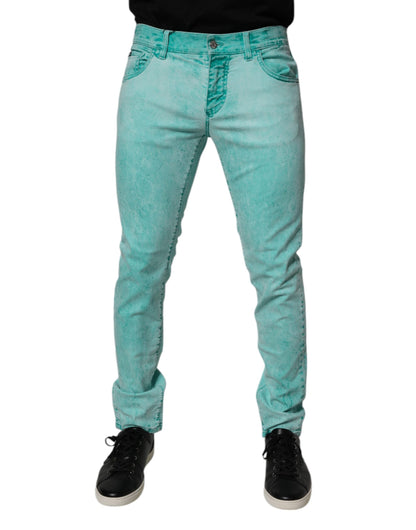 Dolce & Gabbana Green Tie Dye Cotton Skinny Men Denim Jeans
