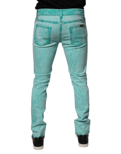 Dolce & Gabbana Green Tie Dye Cotton Skinny Men Denim Jeans