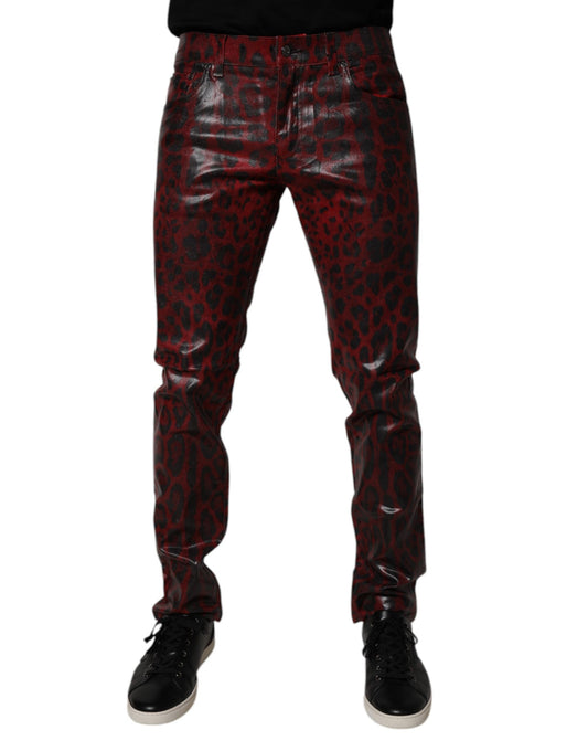 Dolce & Gabbana Red Leopard Cotton Skinny Men Denim Jeans