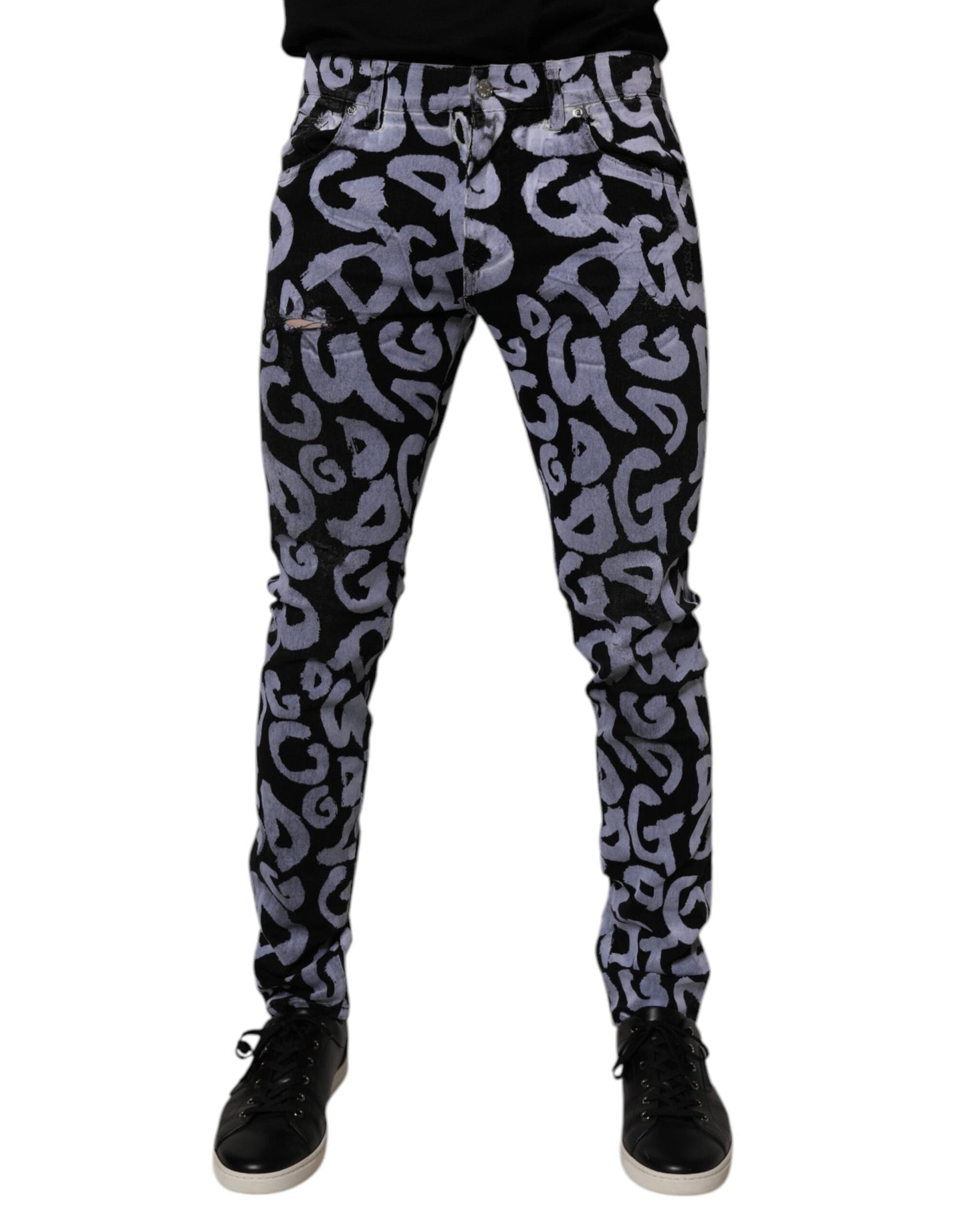 Dolce & Gabbana Black Logo Monogram Cotton Skinny Denim Jeans
