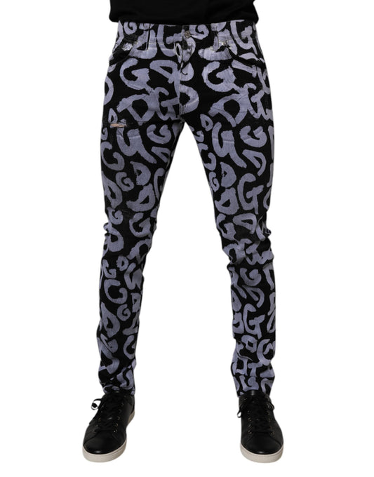 Dolce & Gabbana Black Logo Monogram Cotton Skinny Denim Jeans