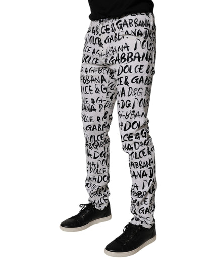 Dolce & Gabbana White Cotton Logo Print Skinny Denim Jeans