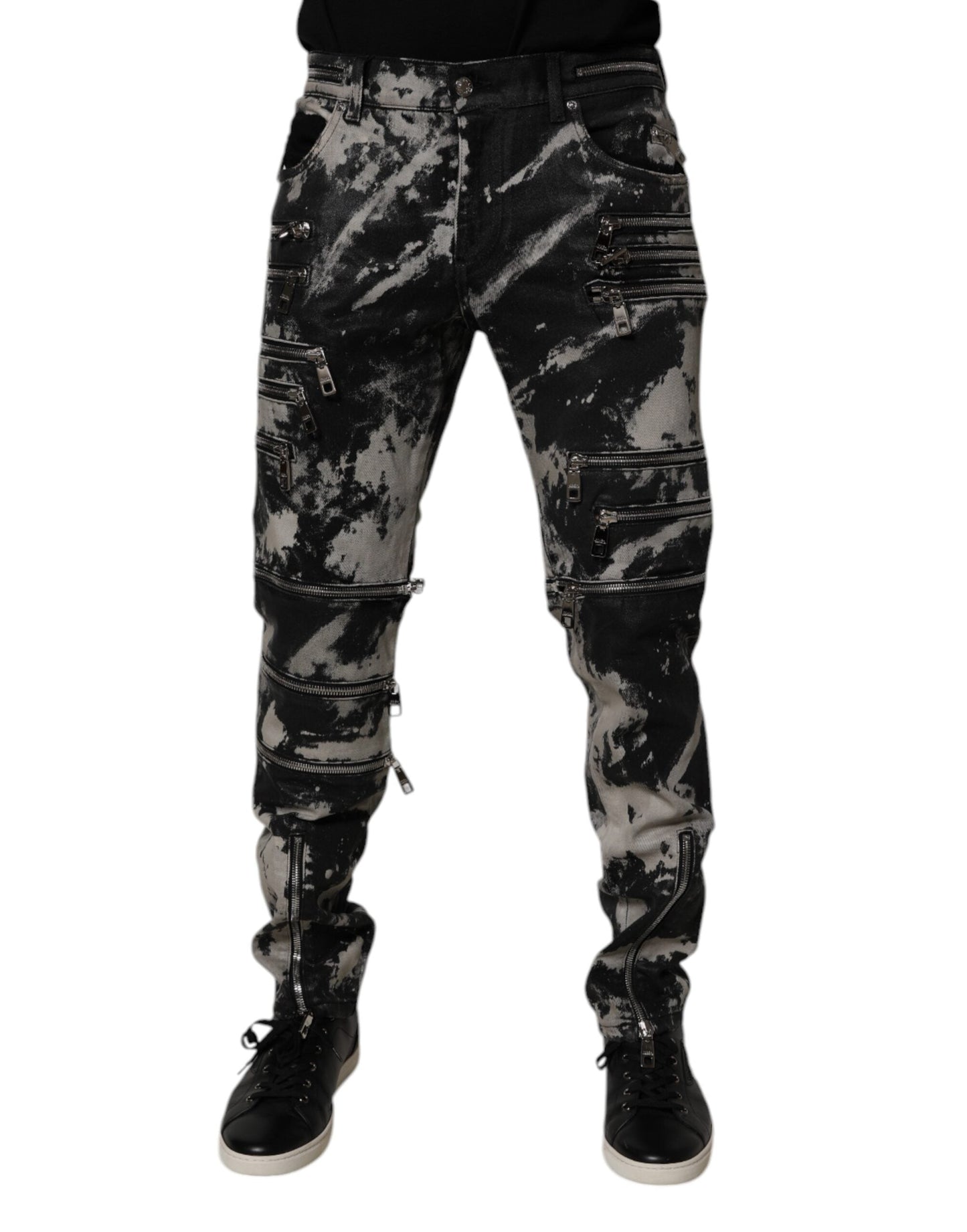 Dolce & Gabbana Black Tie Dye Cotton Skinny Zip Denim Jeans