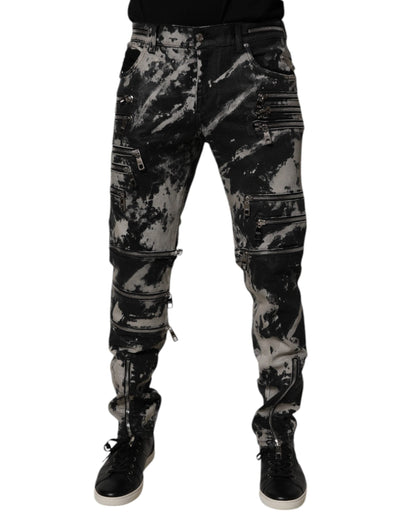 Dolce & Gabbana Black Tie Dye Cotton Skinny Zip Denim Jeans