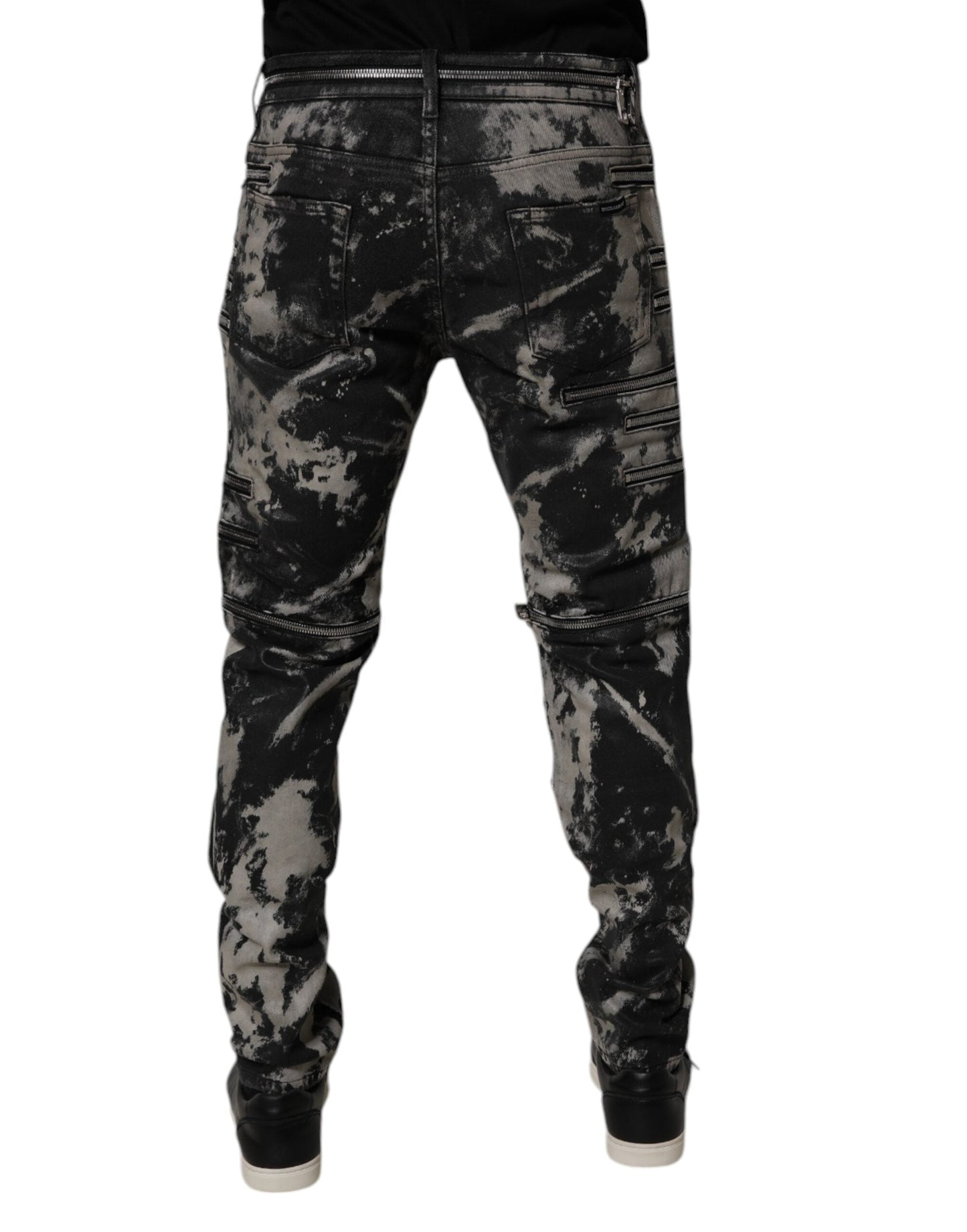 Dolce & Gabbana Black Tie Dye Cotton Skinny Zip Denim Jeans