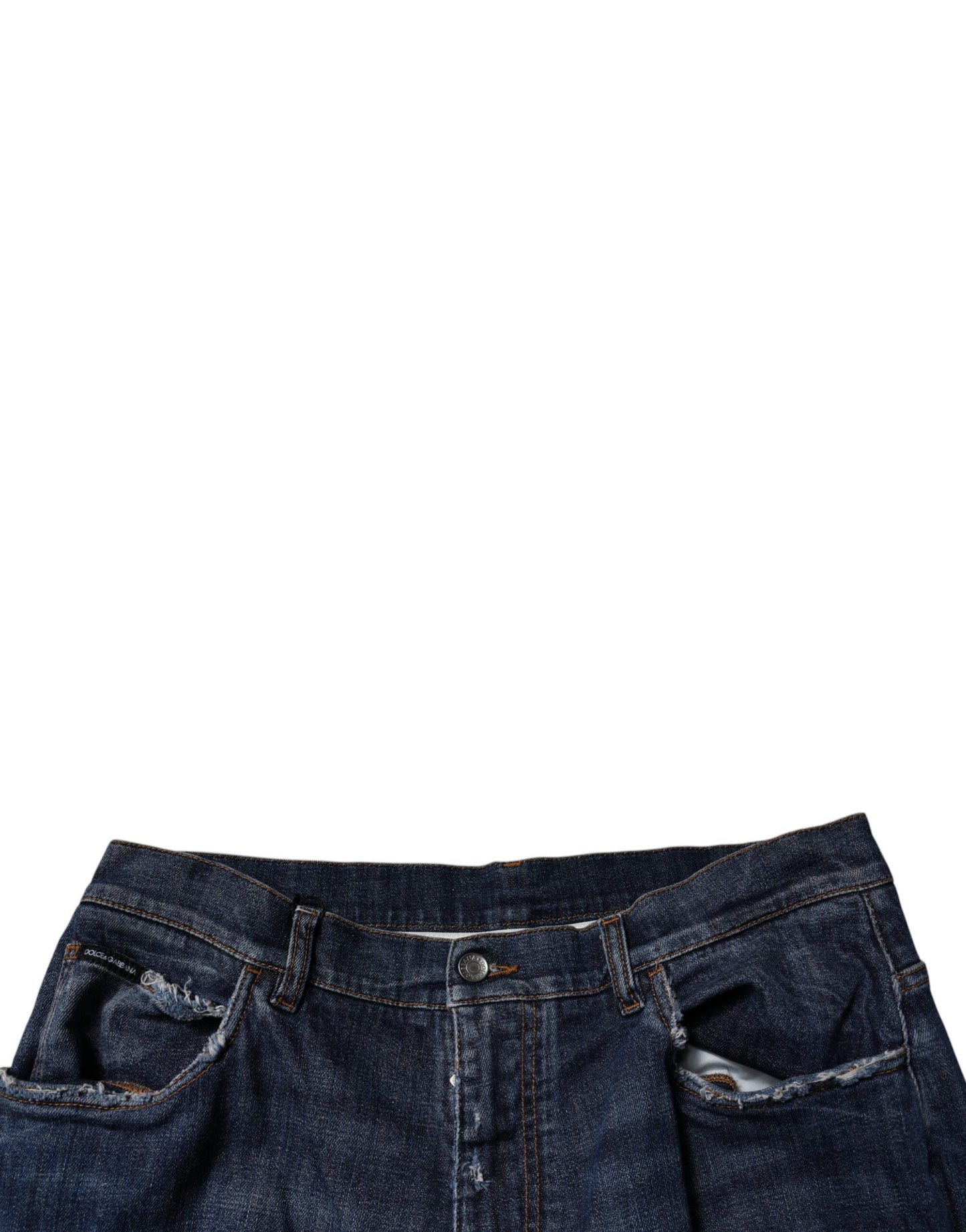 Dolce & Gabbana Dark Blue Tattered Wide Leg Men Denim Jeans
