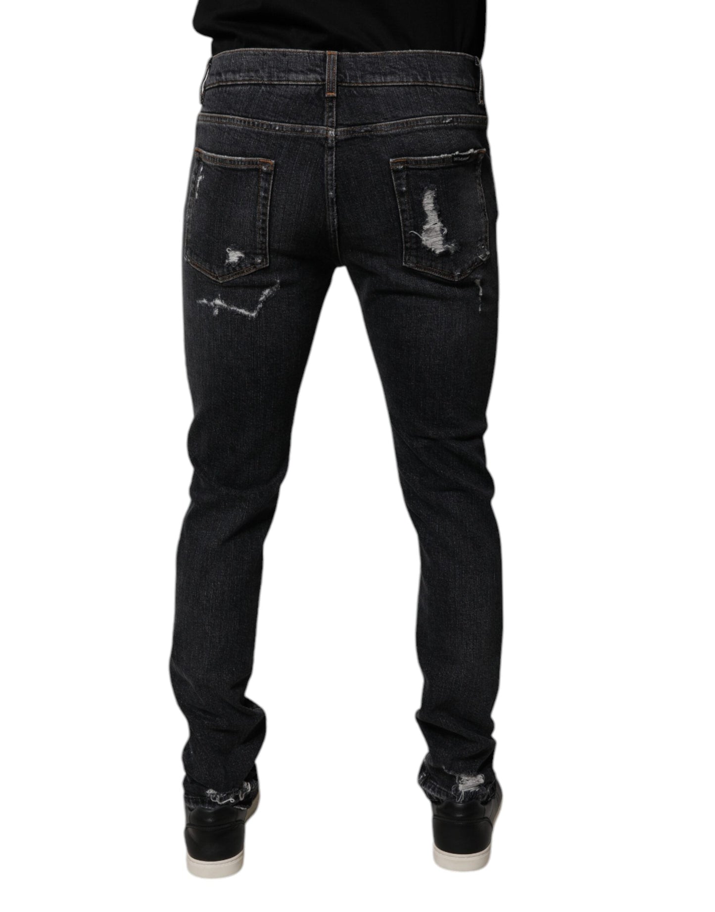 Dolce & Gabbana Black Tattered Cotton Skinny Men Denim Jeans