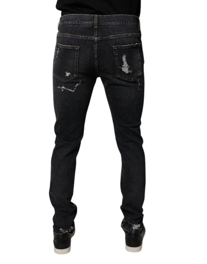 Dolce & Gabbana Black Tattered Cotton Skinny Men Denim Jeans