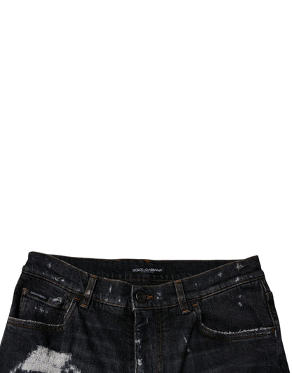 Dolce & Gabbana Black Tattered Cotton Skinny Men Denim Jeans