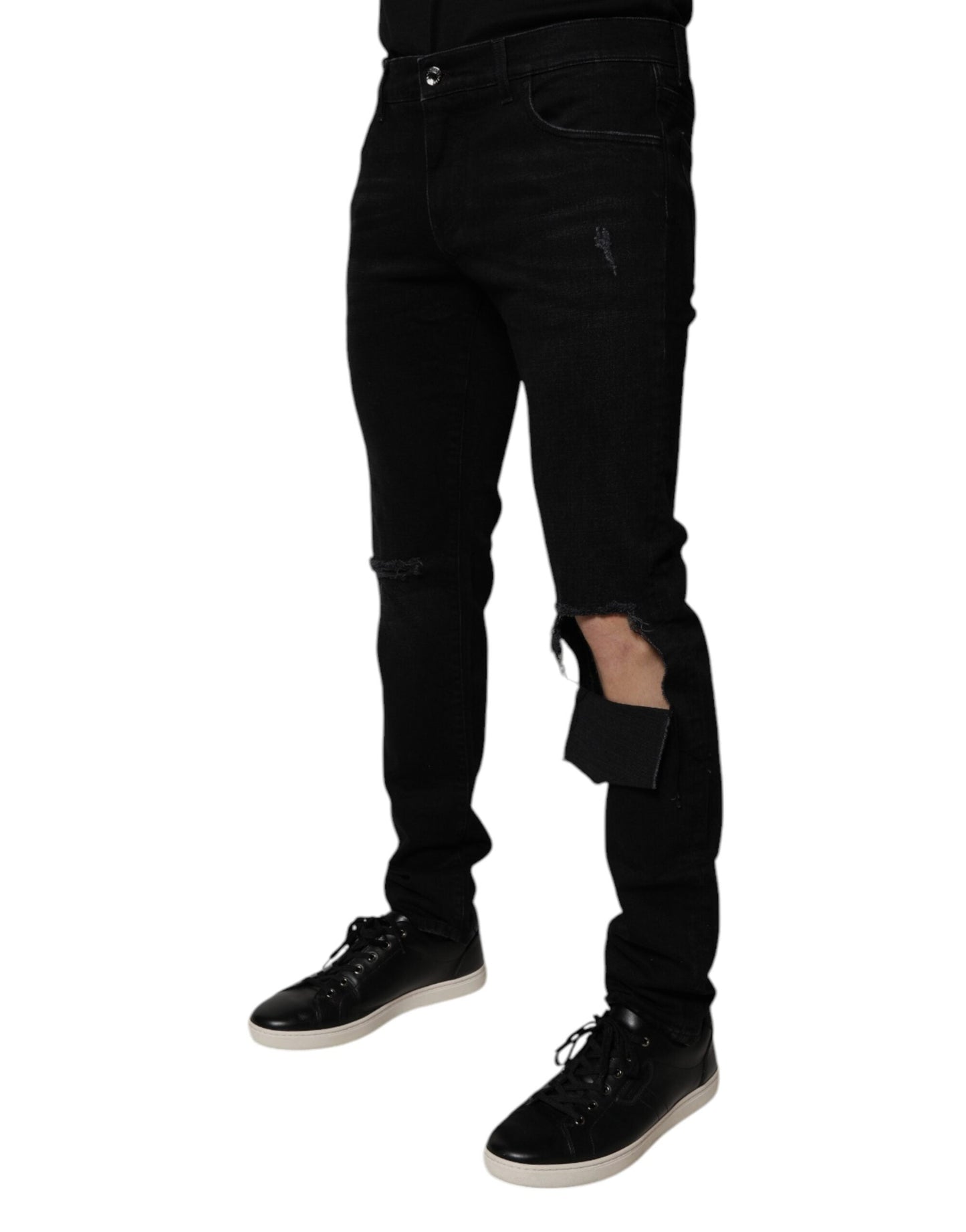 Dolce & Gabbana Black Ripped Cotton Skinny Men Denim Jeans
