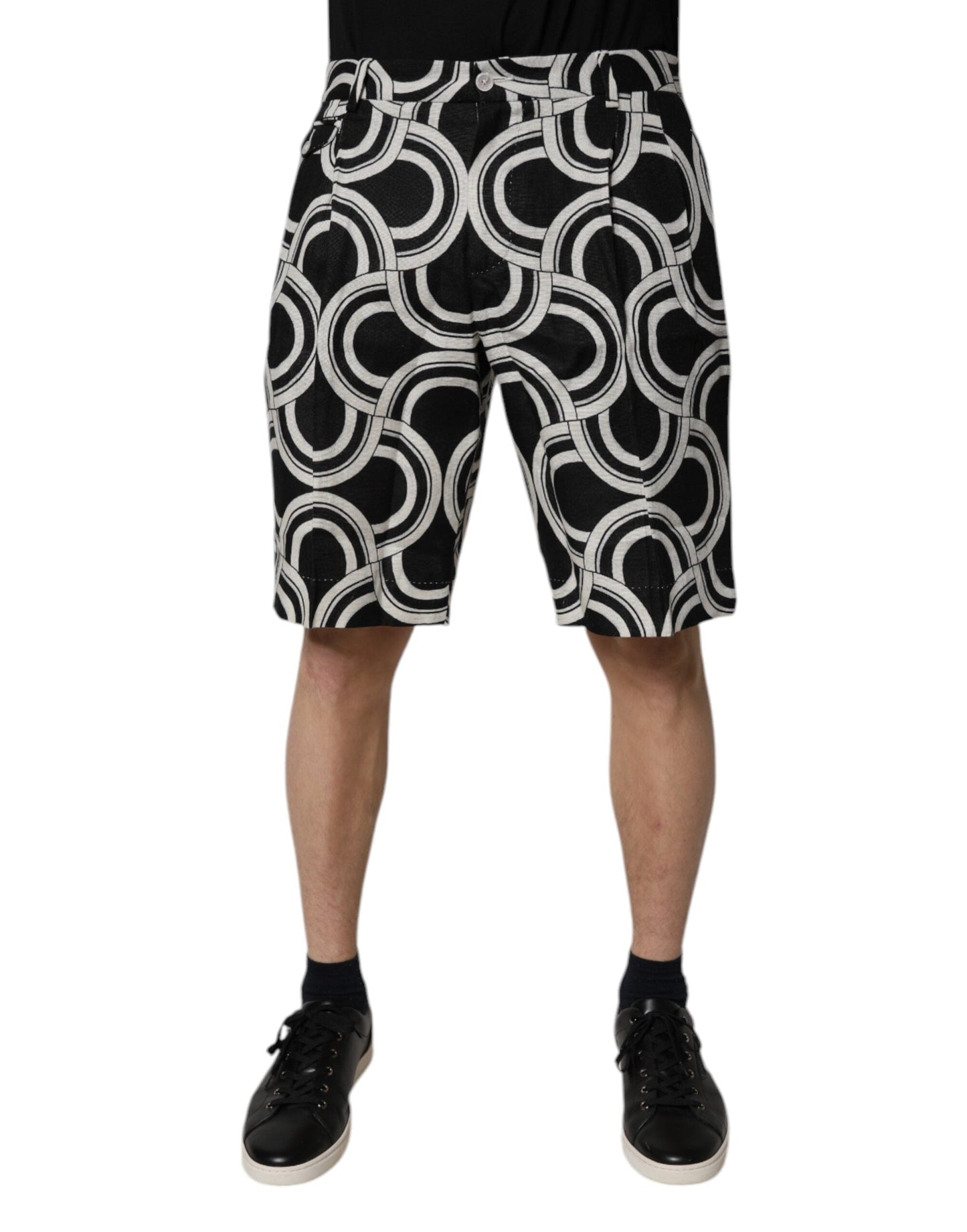 Dolce & Gabbana Black White Linen Bermuda Shorts