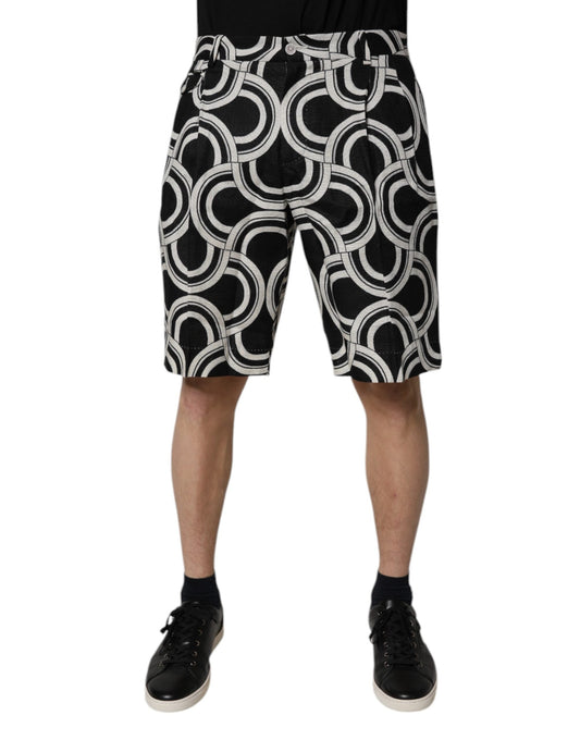 Dolce & Gabbana Black White Linen Bermuda Shorts