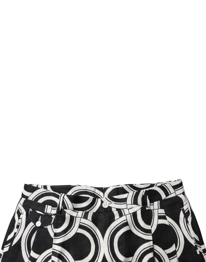 Dolce & Gabbana Black White Linen Bermuda Shorts