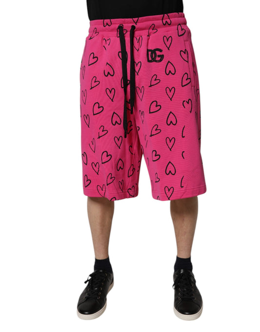 Dolce & Gabbana Pink Cotton Heart Print Bermuda Shorts