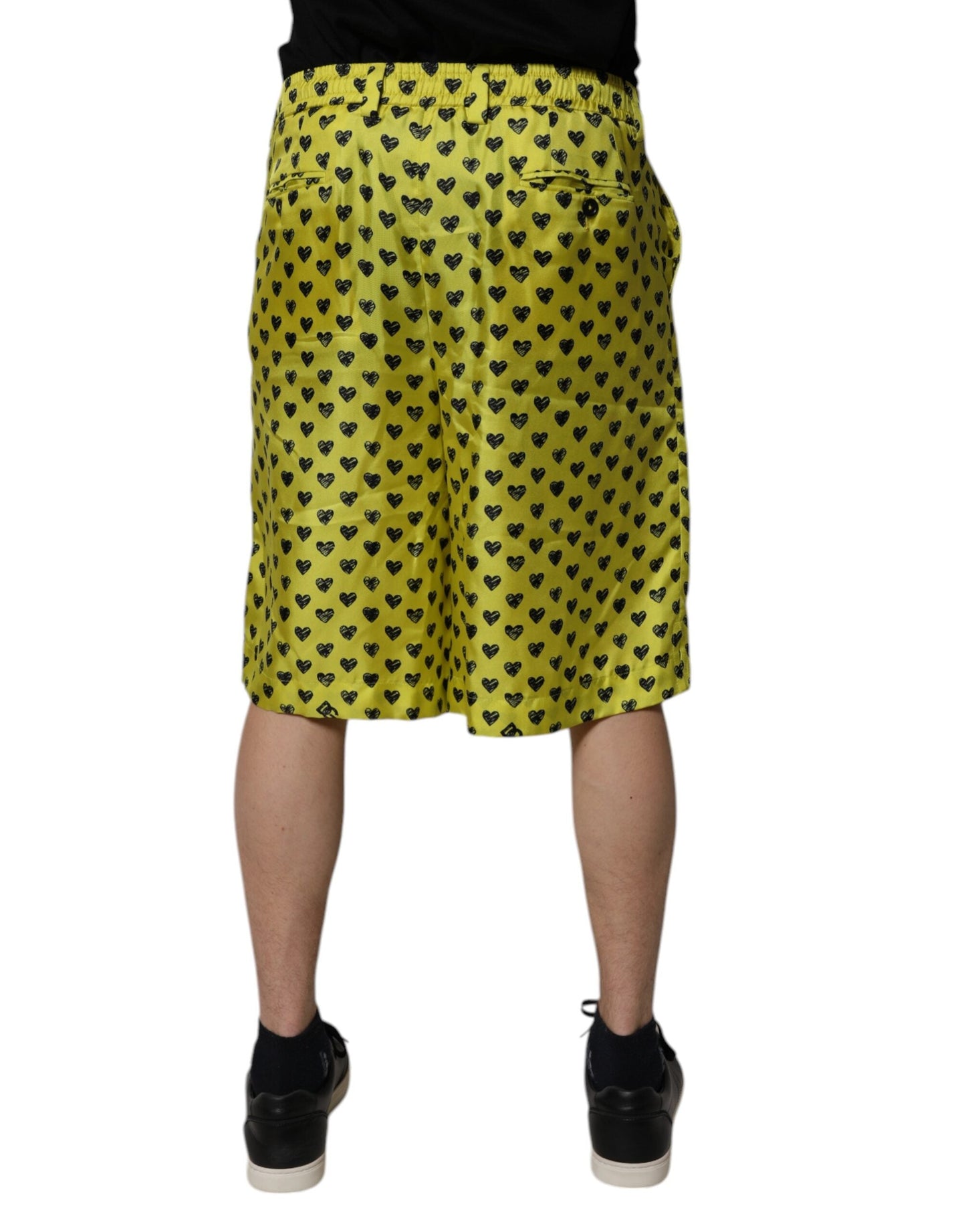 Dolce & Gabbana Green Silk Heart Print Bermuda Shorts