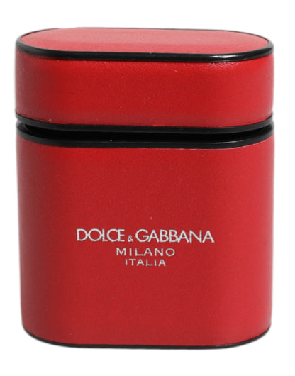 Dolce & Gabbana Red Calfskin Leather Logo Print Flip Holder Airpods Case