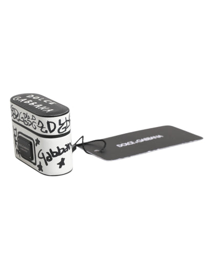 Dolce & Gabbana Black White Leather Scribble Embossed Logo Airpods Case