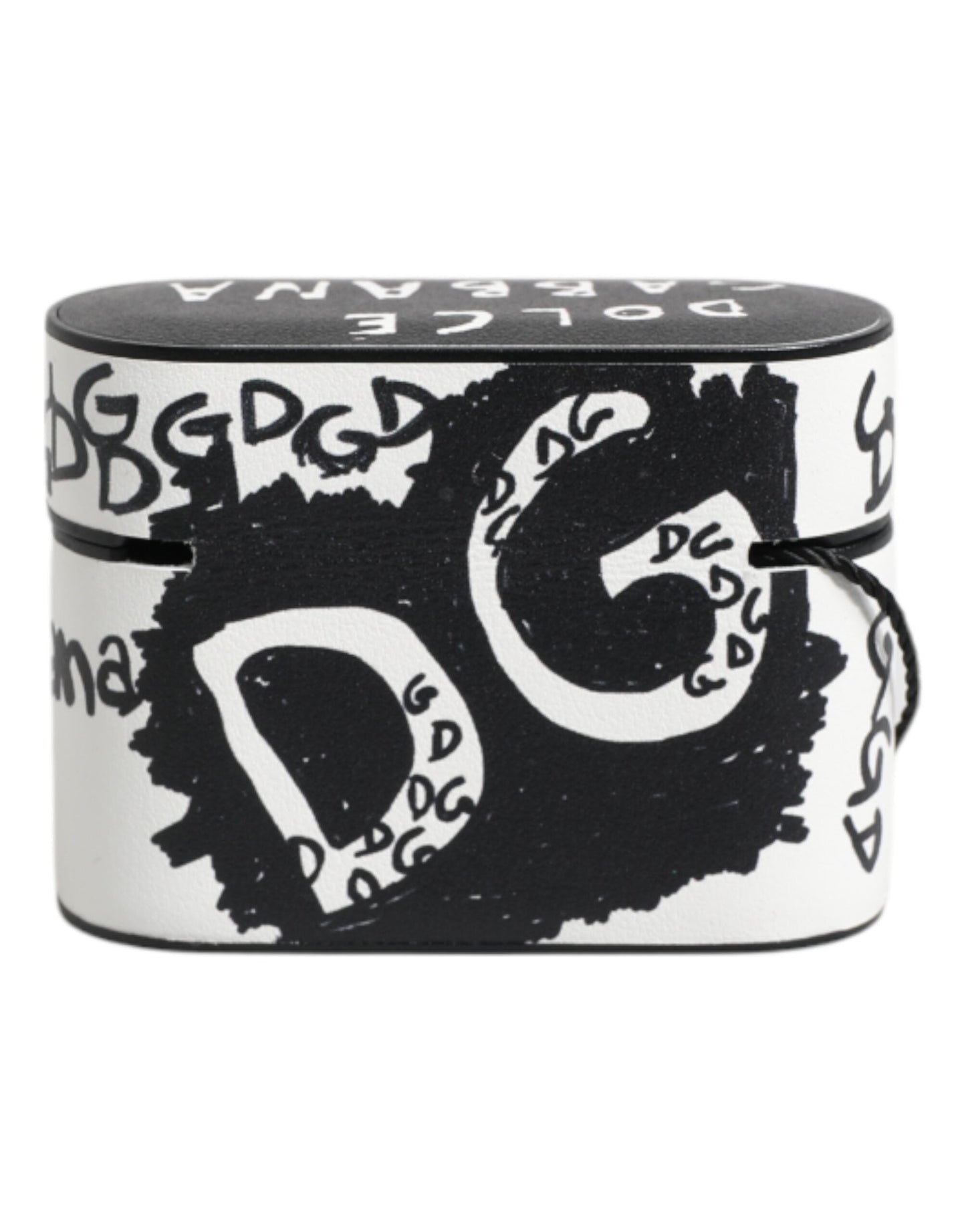 Dolce & Gabbana Black White Leather Scribble Embossed Logo Airpods Case
