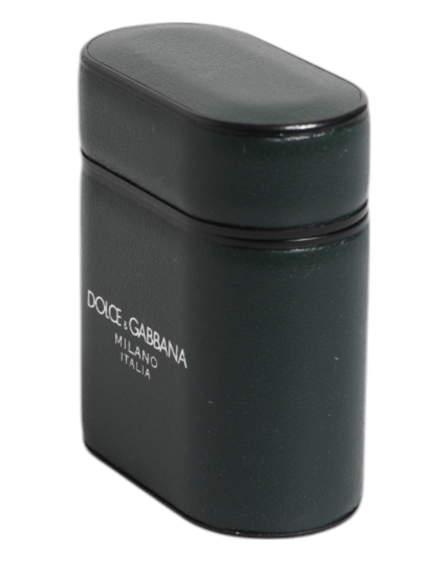 Dolce & Gabbana Green Calfskin Leather Logo Print Flip Holder Airpods Case