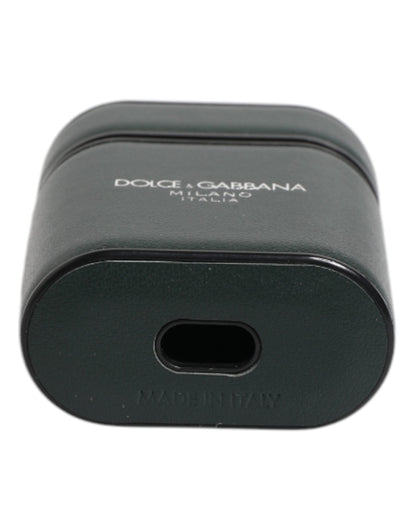 Dolce & Gabbana Green Calfskin Leather Logo Print Flip Holder Airpods Case