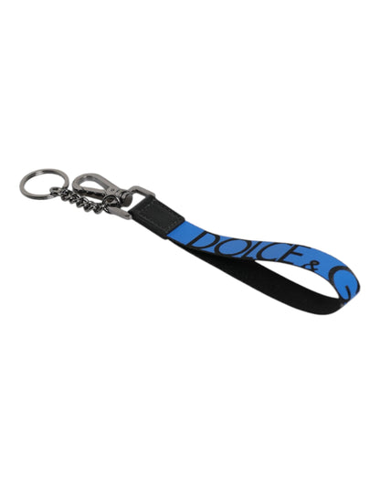 Dolce & Gabbana Blue Logo Nylon Silver Brass Men Holder Keychain Keyring