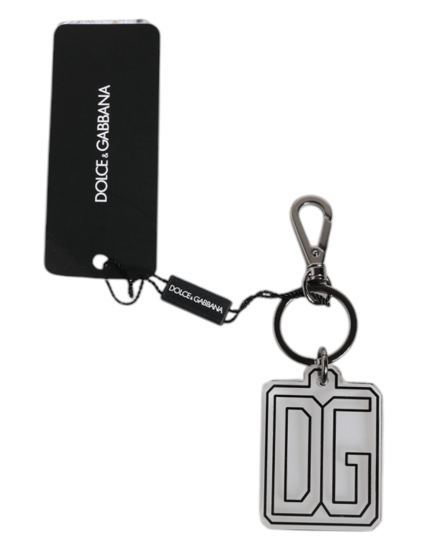 Dolce & Gabbana Gray Black DG Rubber Logo Silver Men's Keychain Keyring