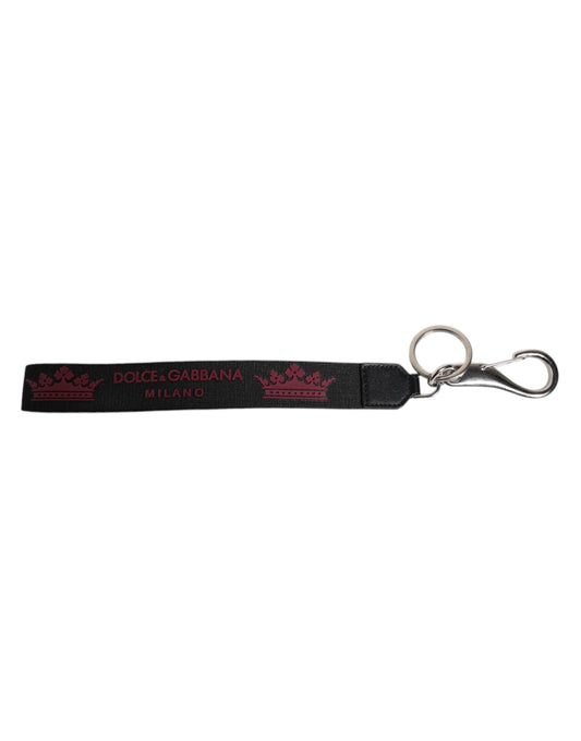 Dolce & Gabbana Black Nylon Logo DG Crown Men's Holder Keychain Keyring