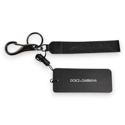 Dolce & Gabbana Black Logo Nylon Silver Brass Men Holder Keychain Keyring