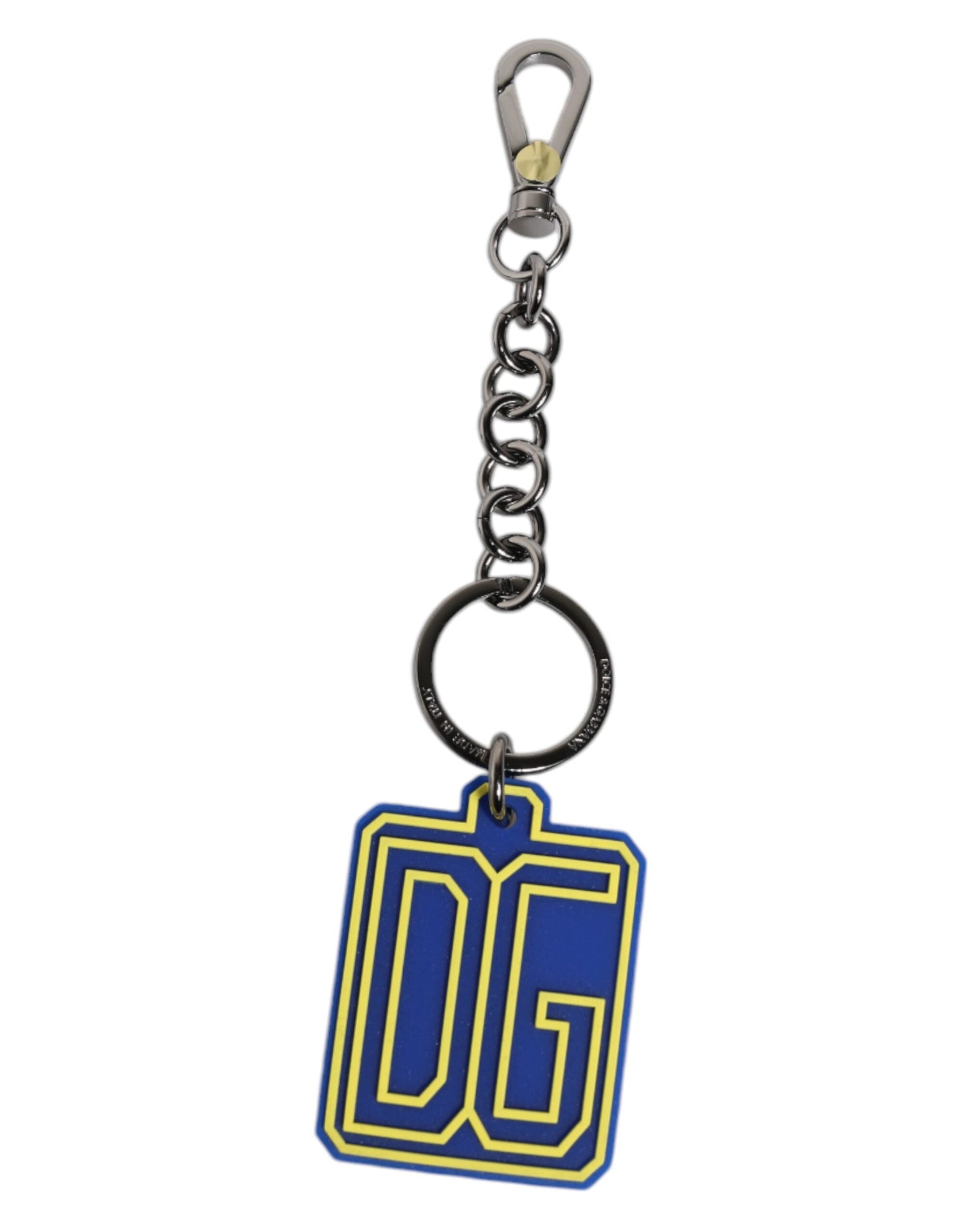 Dolce & Gabbana Blue Yellow DG Rubber Logo Silver Men's Keychain Keyring