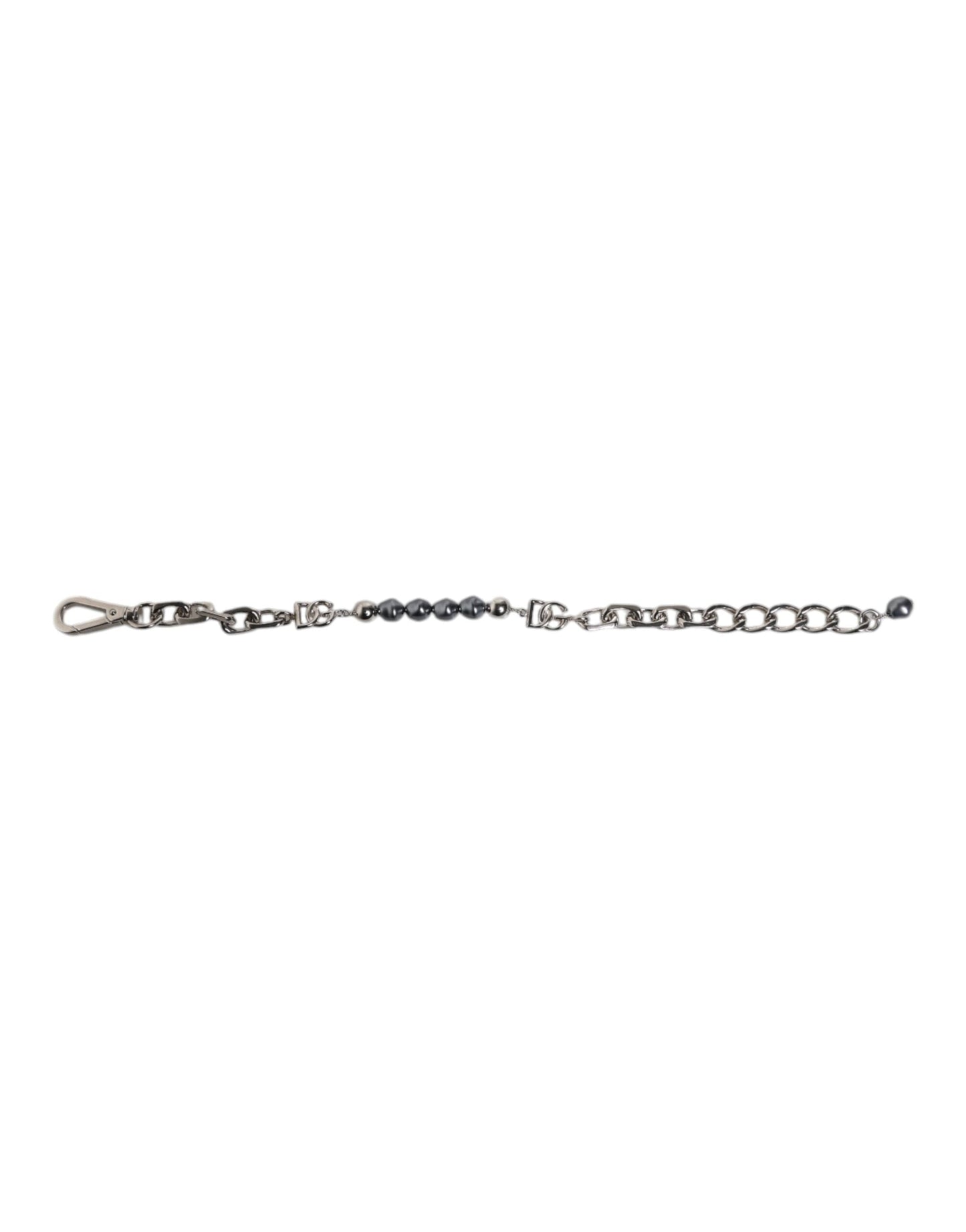 Dolce & Gabbana Silver Tone Chain Lobster Clasp Logo Gray Pearls Bracelet