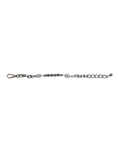 Dolce & Gabbana Silver Tone Chain Lobster Clasp Logo Gray Pearls Bracelet