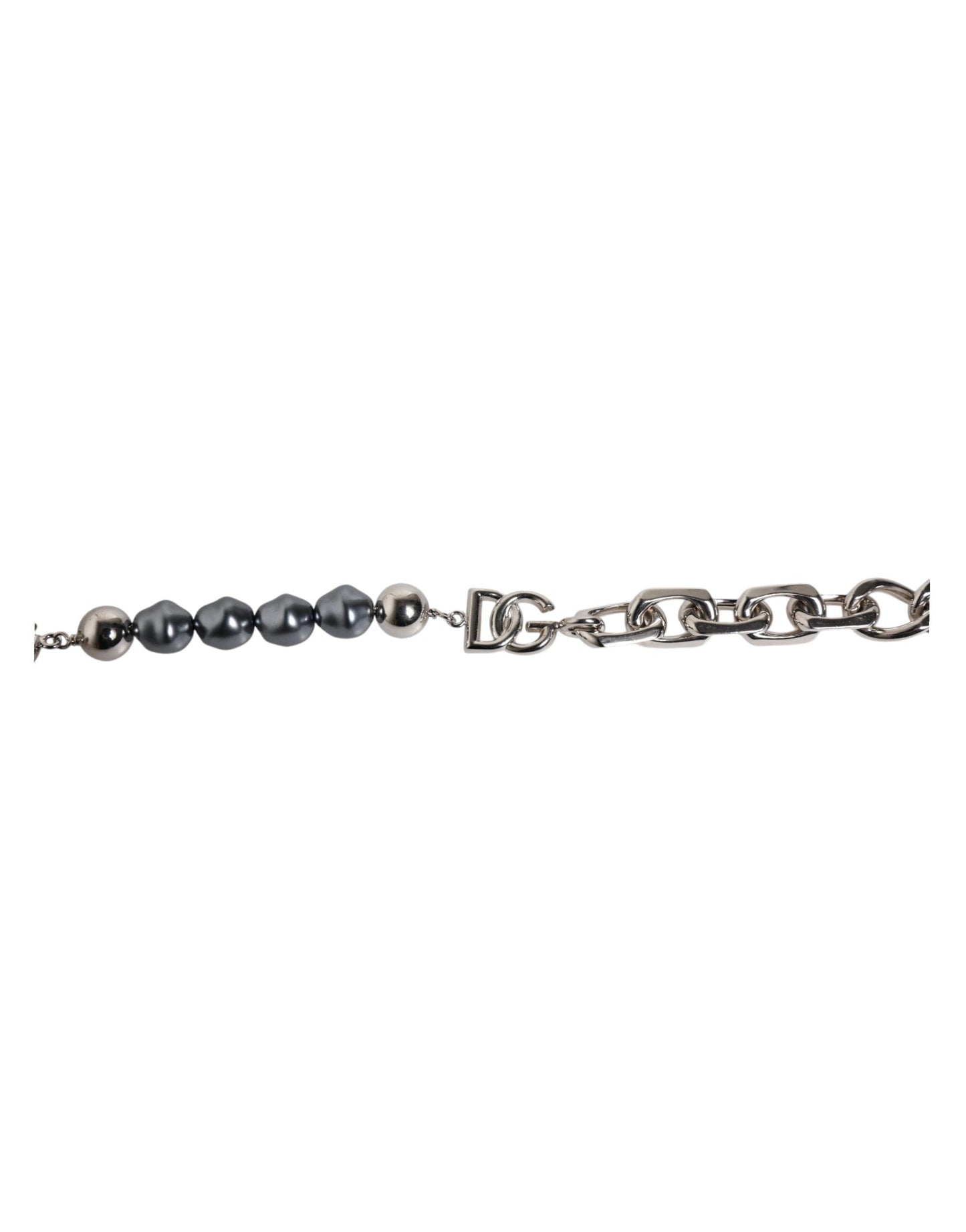Dolce & Gabbana Silver Tone Chain Lobster Clasp Logo Gray Pearls Bracelet