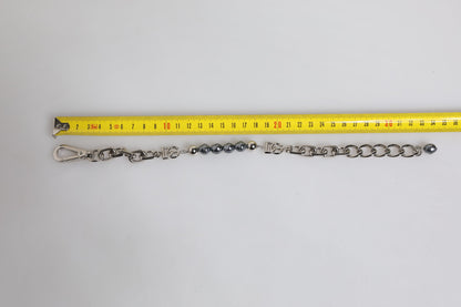 Dolce & Gabbana Silver Tone Chain Lobster Clasp Logo Gray Pearls Bracelet