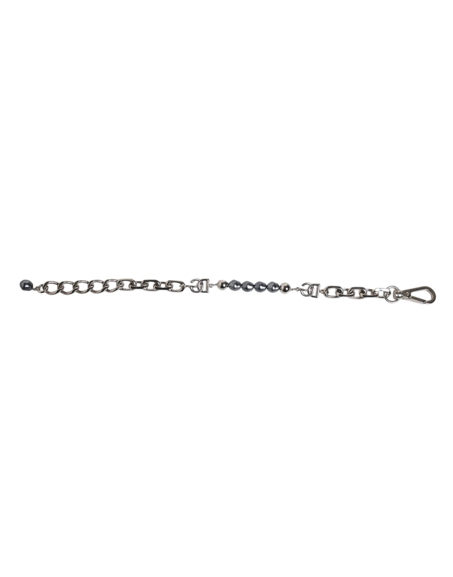 Dolce & Gabbana Silver Tone Chain Lobster Clasp Logo Gray Pearls Bracelet