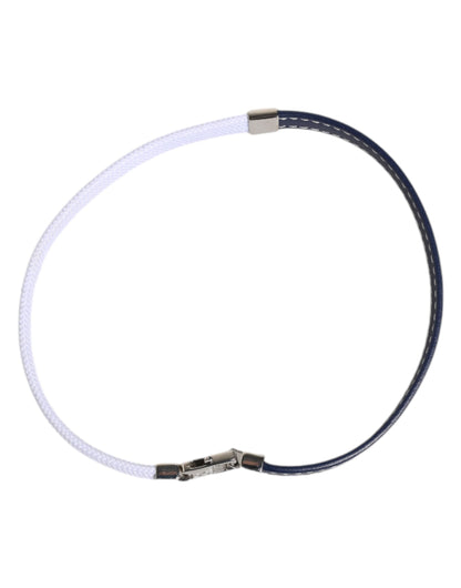 Dolce & Gabbana Blue White Leather Trimmed DG Engraved Silver Tone Clasp Bracelet