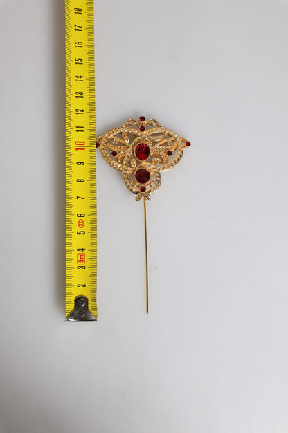 Dolce & Gabbana Gold Tone Red Crystal Embellish 925 Sterling Silver Pin